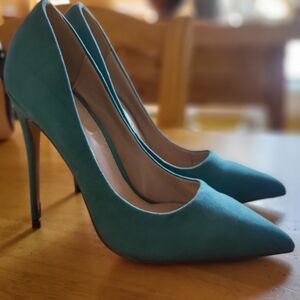 Teal Blue Suede Heels